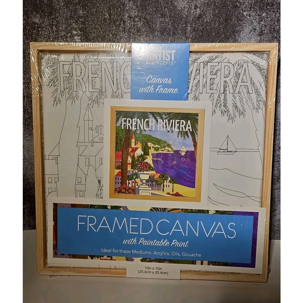 Framed Canvas Painting Kit 10 x 10 w/12 Colors & Brush French Riviera NIP(169)